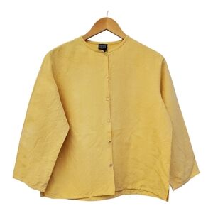 EILEEN FISHER Top Silk Linen Button Up Medium Petit Yellow